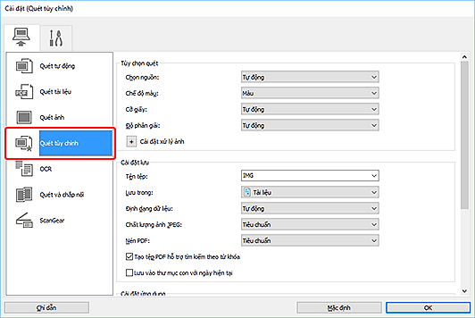hình: Hộp thoại Cài đặt